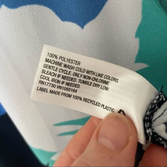 A new day floral shift dress navy teal white size Large decorative button back - Picture 6 of 9